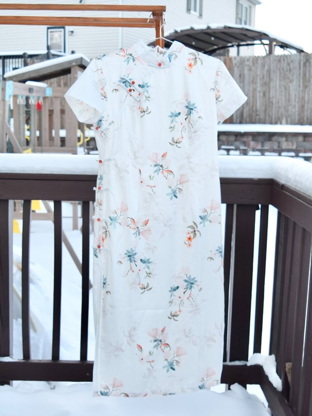 White Orange Flora Qipao Long Dress - Chinese Traditional Cheongsam